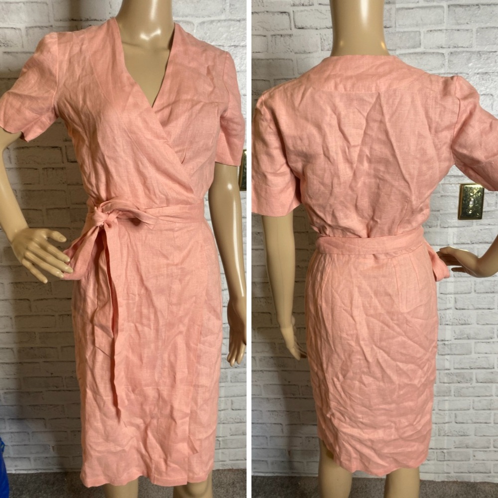 Love and Confuse salmon pink linen wrap dress